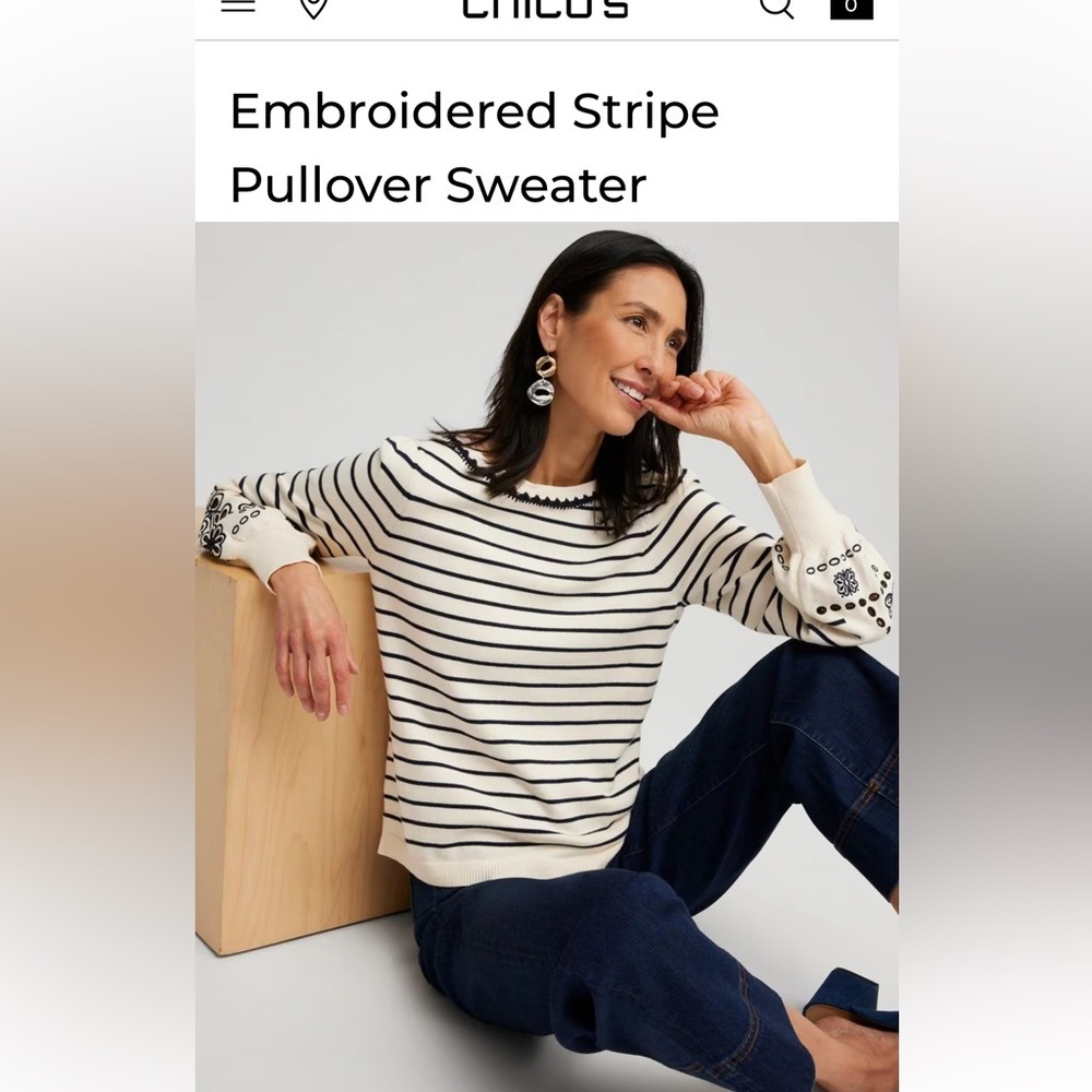 Chico's Embroidered Stripe Pullover Sweater